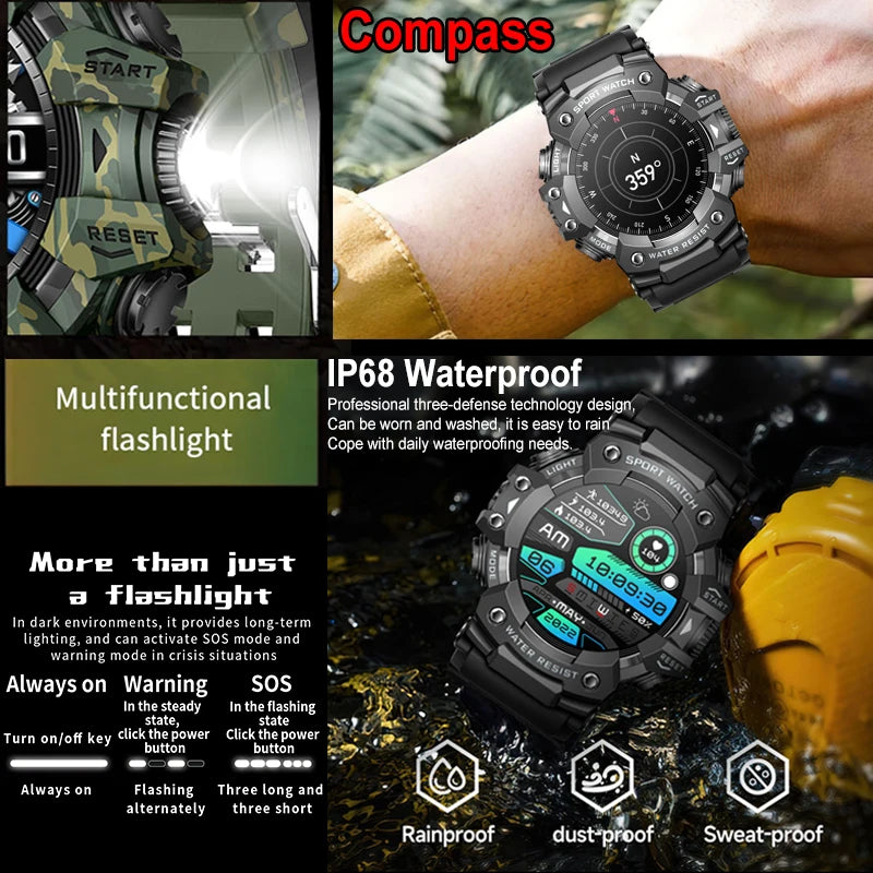 Military Sports Smartwatch – Outdoor & Bluetooth Calling