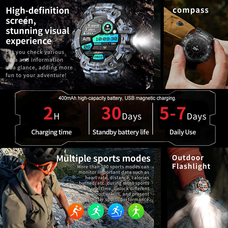Military Sports Smartwatch – Outdoor & Bluetooth Calling